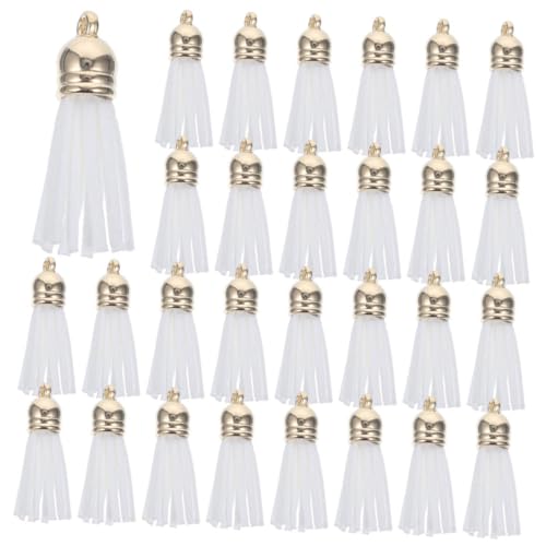 VILLFUL 200 Stück Weiße PU Leder Quasten mit Goldener Kappe Leichte und Langlebige Taschenanhänger Vielseitige Schmuck DIY Bastelanhänger für Handtaschen Schlüsselbänder und Accessoires von VILLFUL
