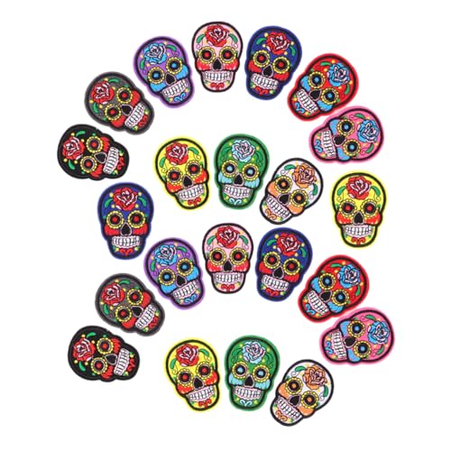 VILLFUL 22 Stück Schädel -Stoff Patch Aufnäher für Jacken Stoffapplikation Flicken aufbügeln bestickte Stoffaufnäher gestickte Reparaturflicken Patches für Rucksäcke Rockflächen Polyester von VILLFUL