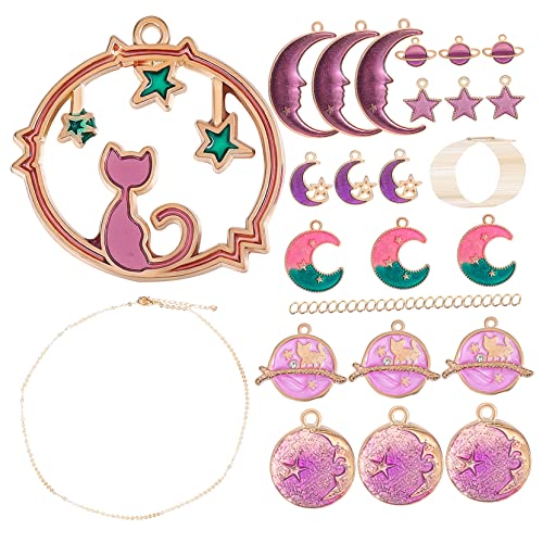 VILLFUL 24 Stück Teiliges mit Anhängern für Frauen DIY Clavikular Ketten Verschiedene Designs Goldene Ketten und Öffnungsringe für und Schmuckherstellung von VILLFUL