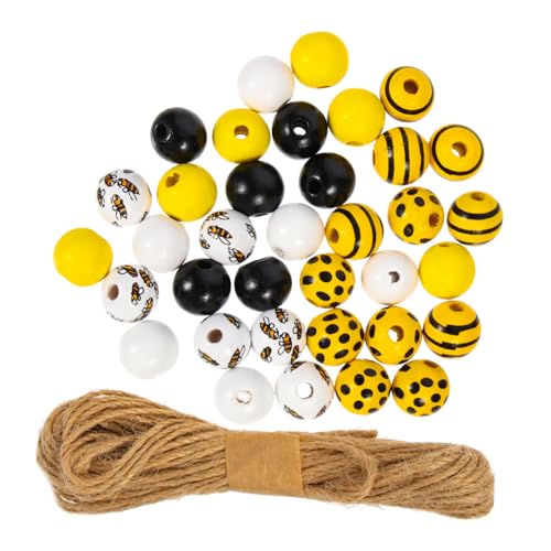 VILLFUL 240 Stück Bienenholzperlen Lose Holzperlen Zum Basteln Runde Perlen Für Diy-girlande von VILLFUL