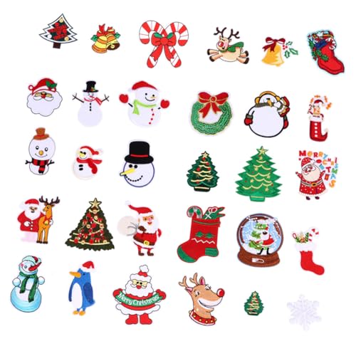 VILLFUL 26 Stück Weihnachts Stickpatches Aufbügelbare Applikationen Hochwertigem für Kleidung Taschen und Hüte Vielseitig und von VILLFUL