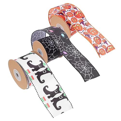 VILLFUL 3 Rollen Halloween Band, Geschenkverpackungsband, Polyesterbänder, DIY Schleifenband, Schleifenherstellungsband, DIY Geschenkband, DIY Bänder, DIY Bastelband, von VILLFUL
