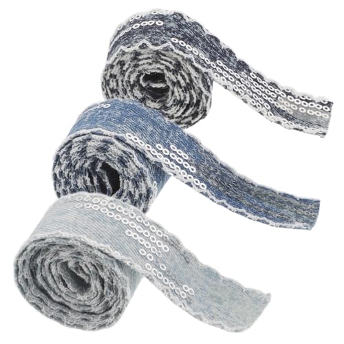 VILLFUL 3 Rollen Sequin Denim Band Breit Stoff Glänzende Paillettenborte für DIY Kleidung Verzierung Schleifen Haarband Zubehör in Mittel Dunkelblau von VILLFUL