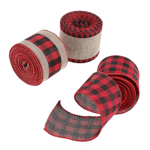 VILLFUL 3 Rollen Weihnachtsband Kariertes Juteband Breit Yards pro Rustikales Geschenkband Schleifenband Girlande Bastelband für Verpackung und Dekoration VILLFUL 3 Rollen Weihnachtsband Kariertes Juteband Breit Yards pro Rustikales Geschenkband Schleifenband Girlande Bastelband für Verpackung und Dekoration von VILLFUL