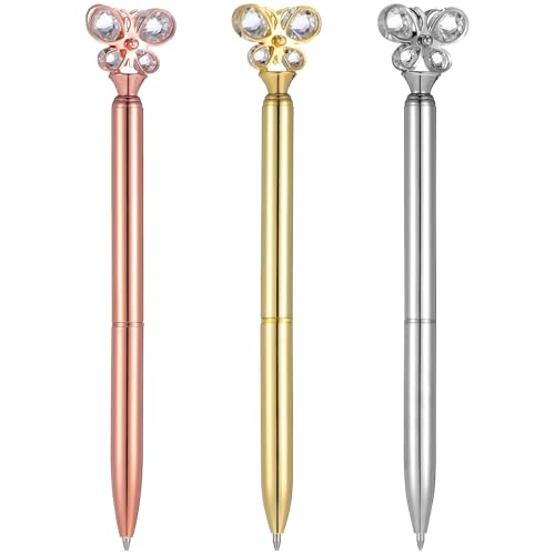 VILLFUL 3 Stück Metall Schmetterlingsstift farbig Rose Ball glatt drei aus Silber Gast kugelschreiber Schreibstift von VILLFUL
