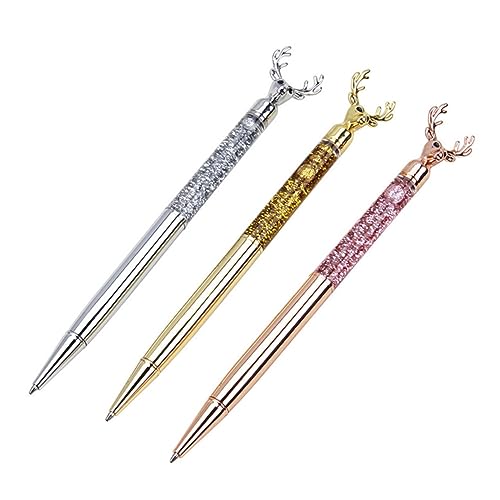 VILLFUL 3 Stück Reindeer Form Metall Kugelschreiber Glitzernde Schreibgeräte für Weihnachten für Studenten und Büroangestellte Rosegold Silber Gold von VILLFUL