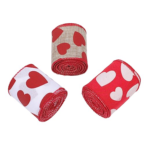 VILLFUL 3 Stück Teiliges Herz Dekoband Set Valentine Geschenkband mit Herzmuster Leichtes DIY Schleifenband für Hochzeitsdeko Festival Geschenkverpackung und Bastelprojekte von VILLFUL