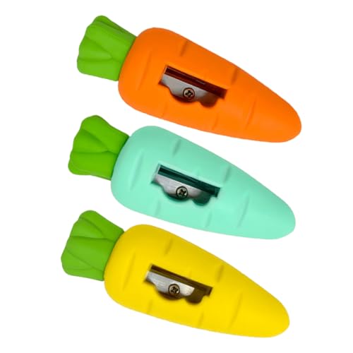 VILLFUL 3 Stück Teiliges Mini Karotten Anspitzer mit Radiergummi Oberfläche Manuell für Schulbedarf Praktische Schreibwaren für Zeichnen und Skizzieren von VILLFUL