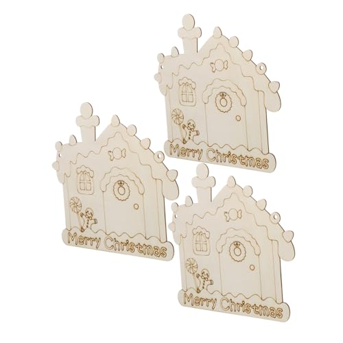 VILLFUL 3 Stück Teiliges Weihnachts-deko Holzanhänger zum Bemalen Naturbelassene Holz-haus-wreath mit Aufhängeschnur DIY Weihnachtskranz Holzfiguren für Individuelle Weihnachtsbastelei von VILLFUL