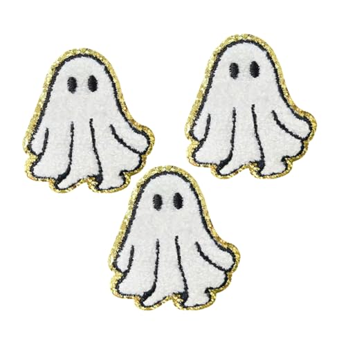 VILLFUL 3 Stück Weiße Halloween Bügelbilder Waschbare Stickerei Applikationen für Kleidung Jeans Jacken Schuhe Langlebige Stoffpatches Vielseitig für DIY und Reparaturen von VILLFUL