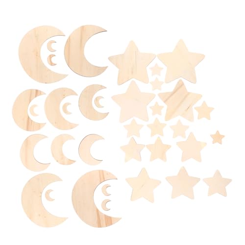 VILLFUL 36 Stück Teiliges Unlackierten Holz Ausschnitten Mond und Sternform für DIY Bastelprojekte für Schuldekoration Kindergeburtstage Weihnachten und Mehr von VILLFUL
