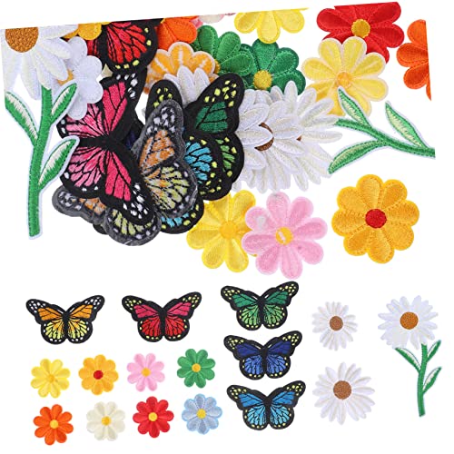 VILLFUL 39 Stück Teiliges Bestickte Applikations Patches Dekorative Bügel Patches für Kleidung Blumen und Schmetterlingsdesign für DIY Mode und Reparaturen von VILLFUL