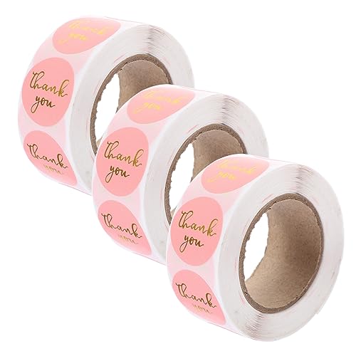 VILLFUL 3Rollen Danke Aufkleber Selbstklebende Geschenketiketten mit Goldfolie für Danksagungen Bastelarbeiten und Verpackungszubehör pro Weihnachten von VILLFUL