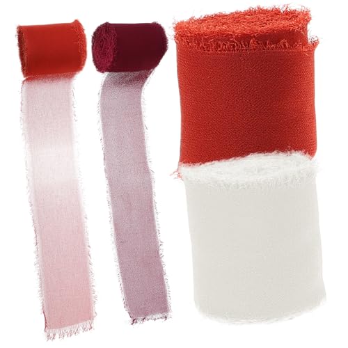 VILLFUL 4 Rollen Chiffonband Geschenkband Geschenkverpackung Schleifenband Hochzeit Rot Töne Weich Langlebig Vielseitig für Basteln Geschenkdekoration Brautstrauß Party von VILLFUL