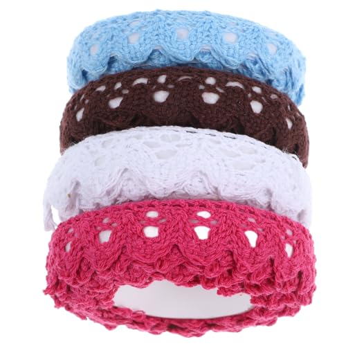 VILLFUL 4 Rollen Dekoratives Spitzenklebeband Baumwolle Selbstklebendes DIY Bastelband Weiß Himmelblau Braun Vielseitig für Scrapbooking Verpackung und Kreative Dekoration von VILLFUL