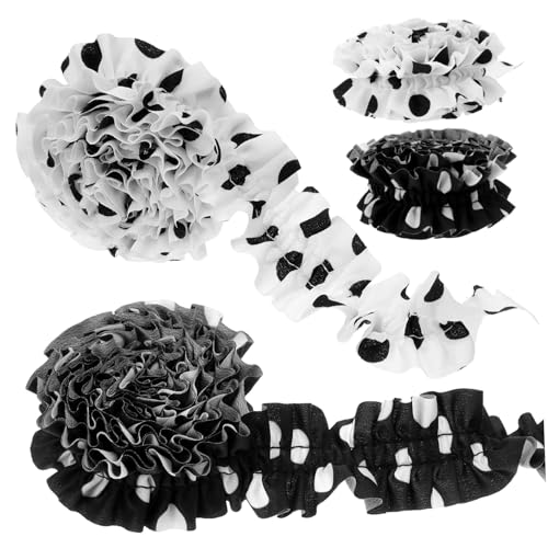 VILLFUL 4 Rollen Rüschenspitzen Doppelt Plissierte Chiffon Bänder Weiche Kleidungsborten Strapazierfähige Rüschenbänder zum Nähen für Haaraccessoires Rockverzierung Bastelprojekte von VILLFUL