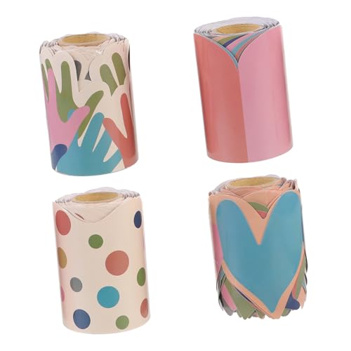 VILLFUL 4 Rollen Selbstklebende Border Sticker für Pinnwand und Tafel Wasserdichtes Dekoratives Kantenband für Klassenzimmer Büro Whiteboard und Blackboard DIY Bastelset von VILLFUL