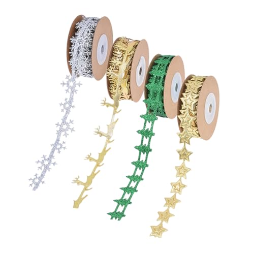 VILLFUL 4 Rollen Weihnachtsband mit Glitzerrand und Geprägtem Schneeflocken-hirschmuster Vielseitiges Geschenkband für Verpackung Diy-weihnachtsdeko Schleifen Baum Bastelaccessoires von VILLFUL
