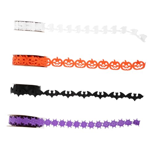 VILLFUL 4 Stück Teiliges Halloween Deko-band Set mit Spuk-Fledermaus- Kürbis Spinnennetz-motiven Stabiles DIY Geschenkband für Basteln Kränze Partydeko und Geschenkverpackung von VILLFUL