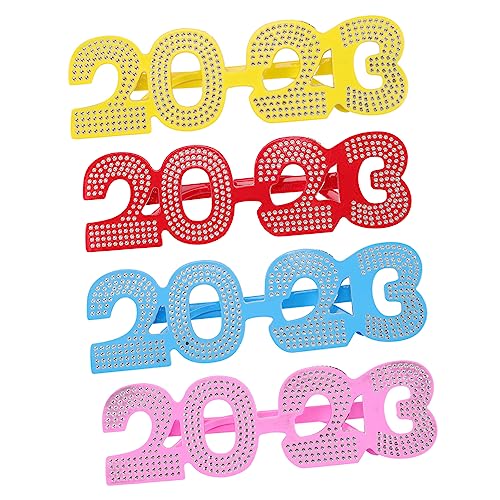 VILLFUL 4 Stück Teiliges Neujahrs Partybrillen Bunte Lustige Kunststoffbrillen Leichtes Design Bequem für Erwachsene und Festliche Foto Requisiten für Silvester und Kostüme VILLFUL 4 Stück Teiliges Neujahrs Partybrillen Bunte Lustige Kunststoffbrillen Leichtes Design Bequem für Erwachsene und Festliche Foto Requisiten für Silvester und Kostüme von VILLFUL