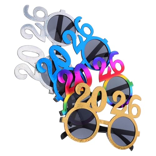 VILLFUL 4 Stück Teiliges Neujahrsbrillen aus Robustem Pc Material Bunte Partybrillen mit Einzigartigem Design für Silvester Geburtstagsfeiern und Festliche Anlässe als Partydeko und von VILLFUL