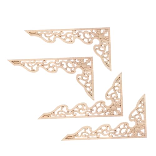 VILLFUL 4 Stück Teiliges Unbemalte Holzapplikationen Geschnitzte Vintage Ecke Ornamente DIY Möbelverzierung Stilvolle Holzornamente für Schrank Wand Bett und Kommode Einfache Montage von VILLFUL