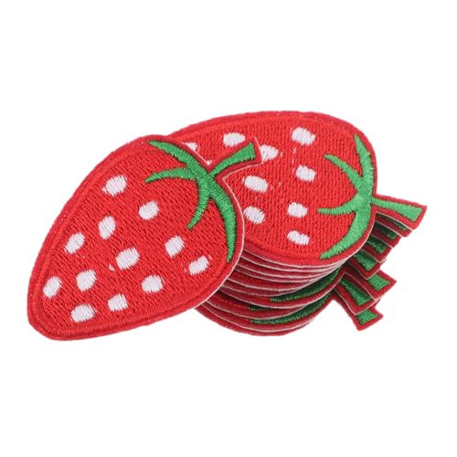VILLFUL 40 Stück Erdbeer Bügelflicken Bestickt Rot Langlebige Applikationen für Kleidung Taschen Hüte Einfach zum Aufbügeln oder Annähen DIY Stoffpatches für Jeans und Accessoires von VILLFUL