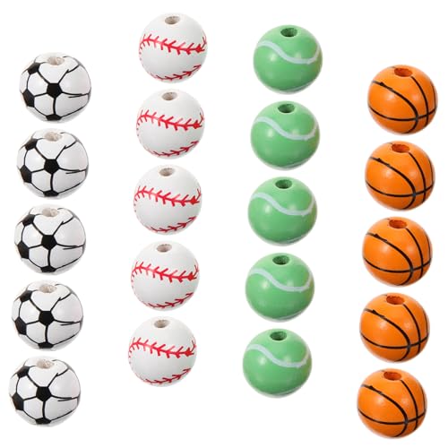 VILLFUL 40 Stück Perlenzubehör, Charms Für Holzperlen, Sportballperlen, Zubehör Zur Armbandherstellung, Holzperlen, Charms, Abstandsperlen Für Die Schmuckherstellung, DIY Herstellung, von VILLFUL