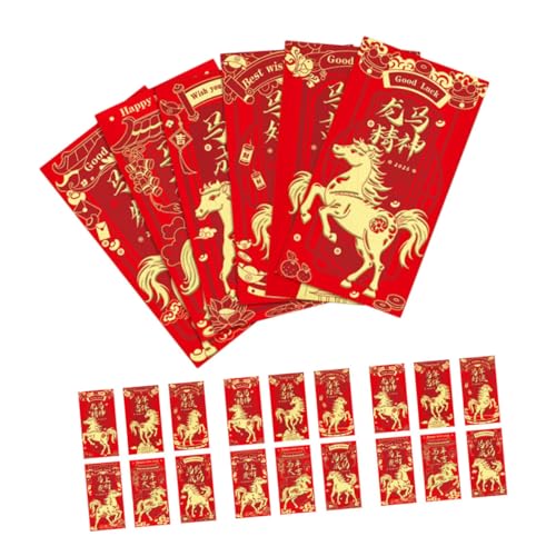 VILLFUL 48 Stück Jahr des Pferdroten Pakets 2026 Neujahr Hongbao rote Geldpakete Geldbeutel im chinesischen Stil fu Charakterumschläge rote umschläge neujahr Papier von VILLFUL