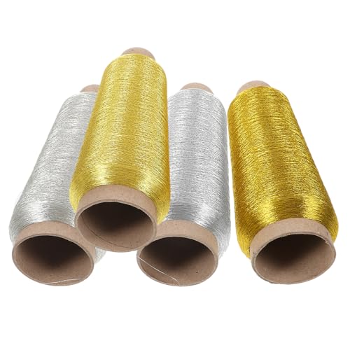 VILLFUL 4Rollen Nähgarne Metallisches Stickgarn für DIY und Basteln für Kreuzstich Handarbeiten und Kreative Projekte Silberne und Goldene Varianten von VILLFUL