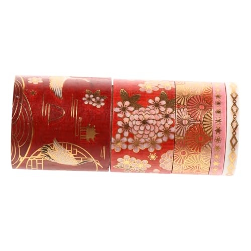 VILLFUL 5 Rollen Chinesisches Design Dekoratives Klebeband Dunkelrot DIY Basteln Scrapbooking Handarbeit Kreativset Pergamentpapier Motivpapier von VILLFUL