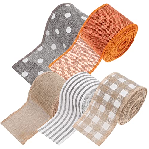 VILLFUL 5 Rollen Draht Leinenimitat Gurtband, Weihnachtsband, Schleifenherstellungsband, Nützliche Bänder, Banddekoration, Basteln, DIY Band, Geschenkverpackungsband, VILLFUL 5 Rollen Draht Leinenimitat Gurtband, Weihnachtsband, Schleifenherstellungsband, Nützliche Bänder, Banddekoration, Basteln, DIY Band, Geschenkverpackungsband, von VILLFUL