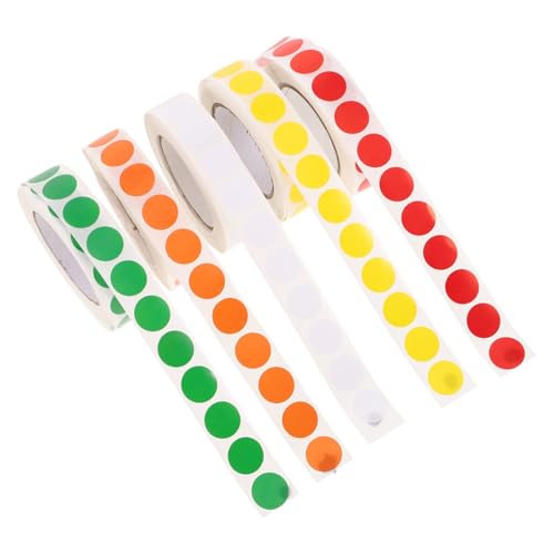VILLFUL 5 Rollen Farbcodierte Tags kleine Etikettenaufkleber selbstklebende Aufkleber leere Etiketten Aufkleber-Etiketten Mini-Punkt-Aufkleber Runde Etikettenaufkleber Mini-Aufkleber von VILLFUL