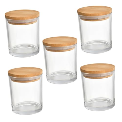 VILLFUL 5 Sätze Glas Kerzengläser mit Bambusdeckel Transparente Aromatherapie Kerzendosen Langlebige DIY Kerzenbehälter Vielseitig für Salben Tee Stilvolle Wohnraumdekoration von VILLFUL