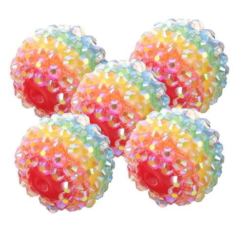 VILLFUL 5 Stück Bunte Resin Spacer Perlen mit Regenbogen Strass Runde Chunky Beads für Schmuckherstellung Vielseitige Bastelperlen zum Auffädeln von Armbändern und Halsketten von VILLFUL