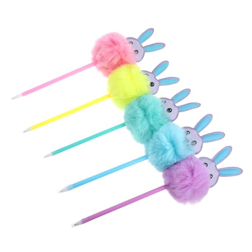 VILLFUL 5 Stück Kawaii Kaninchen Kugelschreiber Flauschige Cartoon Stifte mit Schwarzer Niedliches Design für Schule Büro Verschiedenen Farben von VILLFUL
