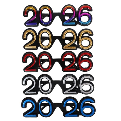 VILLFUL 5 Stück Neujahrsbrillen 2026: Neuartige Silvesterbrillen – lustige Partygeschenke für Familie und Freunde. Fotoautomaten-Essentials von VILLFUL