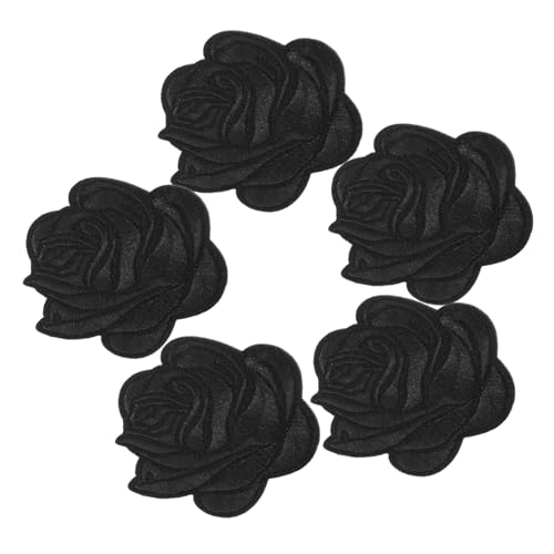 VILLFUL 5 Stück Schwarze Gestickte Rosen Bügelpatches für Kleidung Dekorative Blumenapplikationen für Jacken Jeans Pullover Hüte Schuhe und Taschen zur Stoffreparatur von VILLFUL