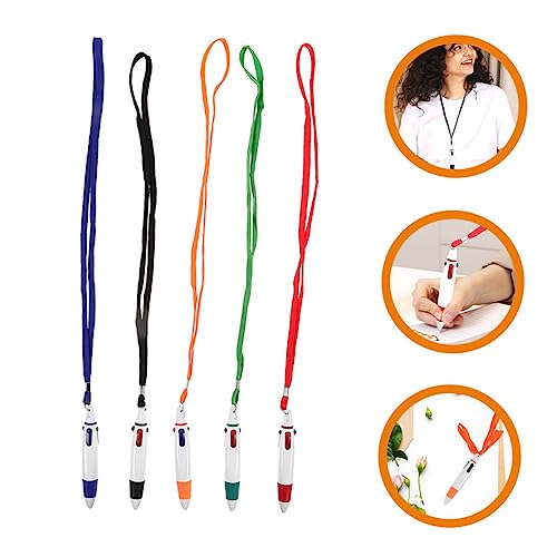 VILLFUL 5 Stück Teiliges Mehrfarbiger Kugelschreiber mit Umhängeband Farben Rot Grün Blau Schwarz Orange Retractable Kugelschreiber für Büro Schule Reisen und VILLFUL 5 Stück Teiliges Mehrfarbiger Kugelschreiber mit Umhängeband Farben Rot Grün Blau Schwarz Orange Retractable Kugelschreiber für Büro Schule Reisen und von VILLFUL
