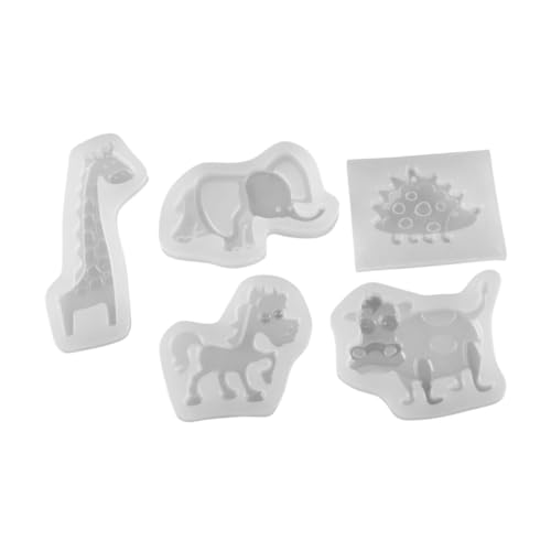VILLFUL 5 Stück Teiliges Silikonform mit Giraffe Elefant Igel Pferd Kuh für DIY Epoxidharz Glatte Oberfläche Wiederverwendbar für Schmuck Anhänger Fondant und Resin Basteln von VILLFUL