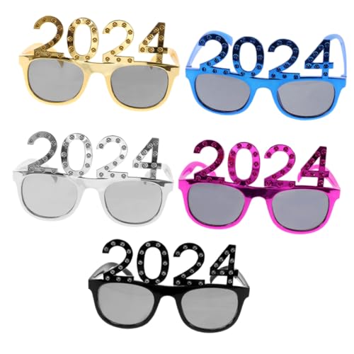 VILLFUL 5 Stück Year Partybrille Bunte Leichte Langlebige Partygläser mit Funkelnden Zahlenrahmen für Silvester Feier Foto Requisiten Unisex Robust und Stylisch von VILLFUL