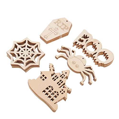 VILLFUL 50 Stück Halloween Holzspäne, DIY Materialien, Holzdesign Chips, Natürliche Holzscheiben, Holzscheiben, DIY Holzbretter, DIY Holzspäne, DIY Graffiti Holzspäne, Halloween Holzspäne von VILLFUL
