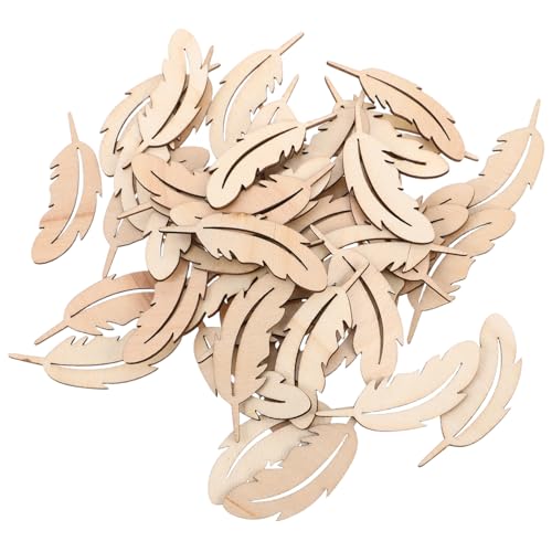 VILLFUL 50 Stück Hölzerne Federschmuck Holzscheiben Ornamente unfertigte Holzschmuckstücke Kleine Holzscheiben schlichte Ornamente Holzhandwerksvorräte Holzdekorationen Beige von VILLFUL