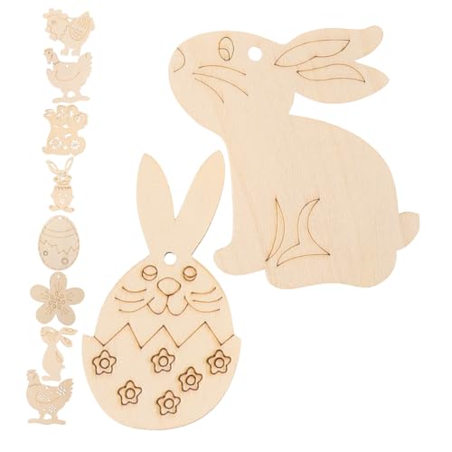 VILLFUL 50 Stück Holzplatten für Ostern Unvollendete Holz Ausschnitte DIY Dekorationen für Osterfeste mit Verschiedenen Formen Wie Hase Küken und für Kreative Bastelprojekte von VILLFUL
