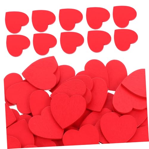 VILLFUL 50 Stück Rote Herz Holzscheiben Dicke Bastelstücke Holzornamente für DIY Hochzeit Tischdeko Leichte Holzstücke zum Bemalen und Dekorieren von VILLFUL