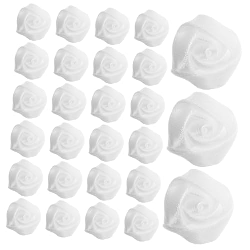 VILLFUL 50 Stück Satin Rosen Köpfe Handgemachte Deko Blumen für Diy Hochzeitssträuße und Bastelprojekte Weiße Stoffblumen für Feste und Dekorationen von VILLFUL