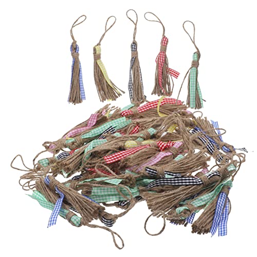 VILLFUL 50 Stück Seilquaste Geschenkanhänger Quasten Miniquasten DIY Quaste Holzperlen Girlande Quasten Quastenanhänger Dekoanhänger Accessoire Quastenornament Deko Jutequaste von VILLFUL