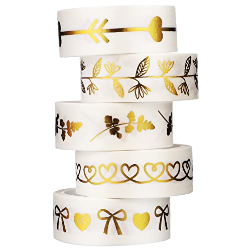 VILLFUL 5Rollen Dekoratives Klebeband Goldfolie Washi Tape für Scrapbooking Geschenkverpackung und DIY Kunsthandwerk Vielseitig Einsetzbar Stark Klebend Wiederverwendbar von VILLFUL