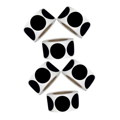 VILLFUL 6 Rollen Schwarze Runde PVC Aufkleber Beschreibbare Selbstklebende Etiketten Wasserfest und Ablösbar für Aufbewahrungsboxen Büro und Lagerorganisation von VILLFUL