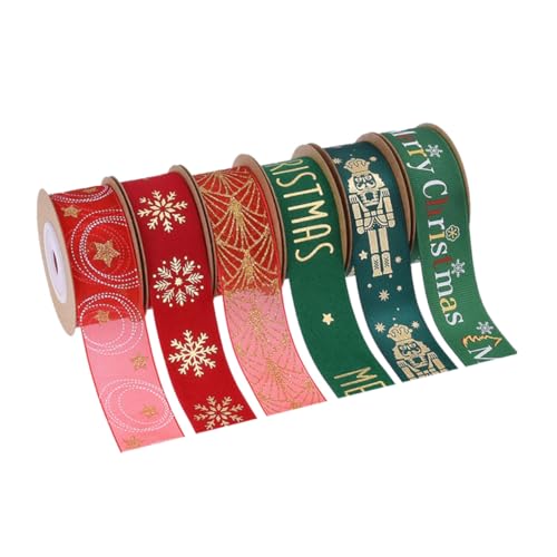 VILLFUL 6 Rollen Weihnachtsbänder Breit Strapazierfähiges Seidenband mit Goldener Folienprägung Vielseitig für Geschenkverpackungen DIY Weihnachtskränze Schleifen und Blumenarrangements von VILLFUL